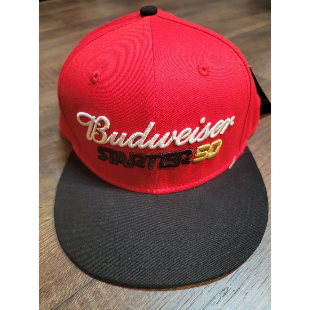 Budweiser Starter 50 Red Black Baseball Cap Snapback Hat Adult One Size